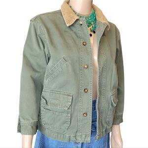 Woolrich Military Green Button-Front Flannel Jacket Cotton Lined with corduroy